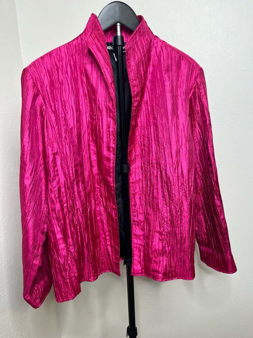 Hot Pink Crinkle Jacket -Open Front Long Sleeve